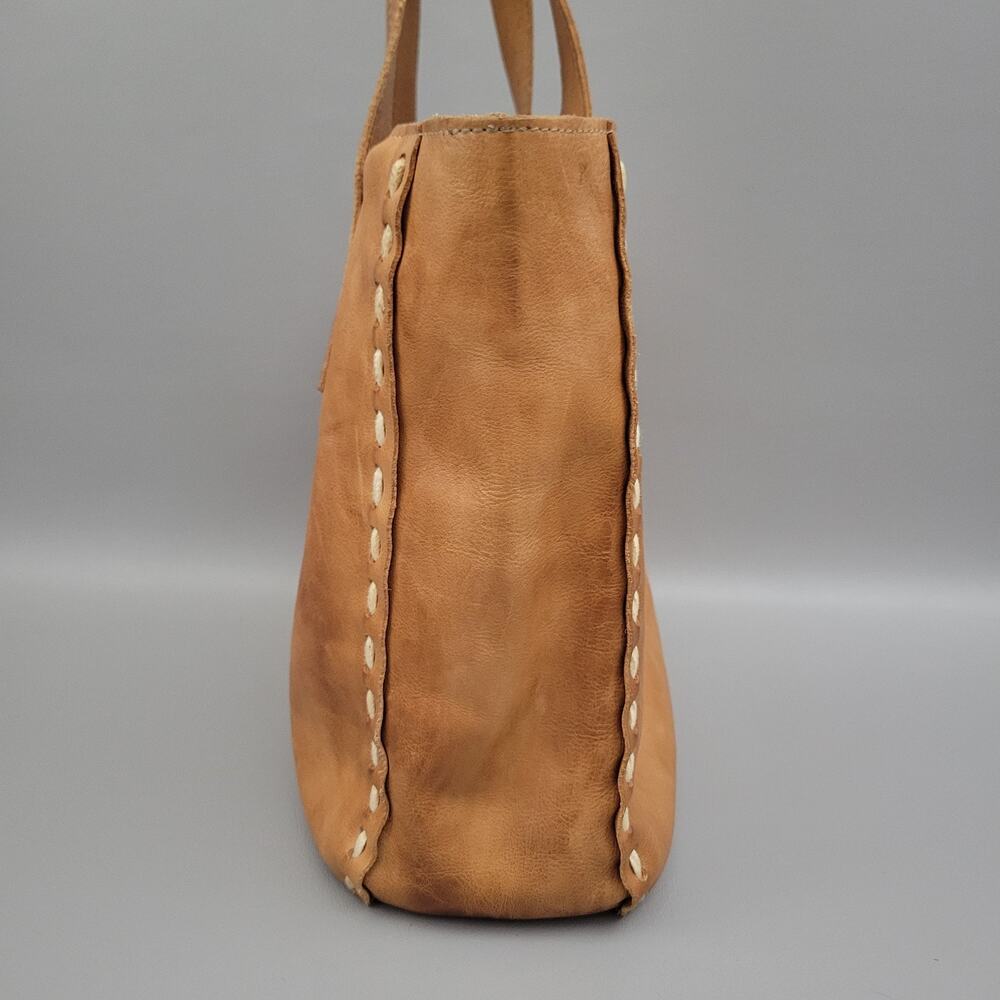 Bed Stu Stevie Tote Shoulder Bag Full Grain Leather Brown Whipstitch Dual Straps - Picture 4 of 13